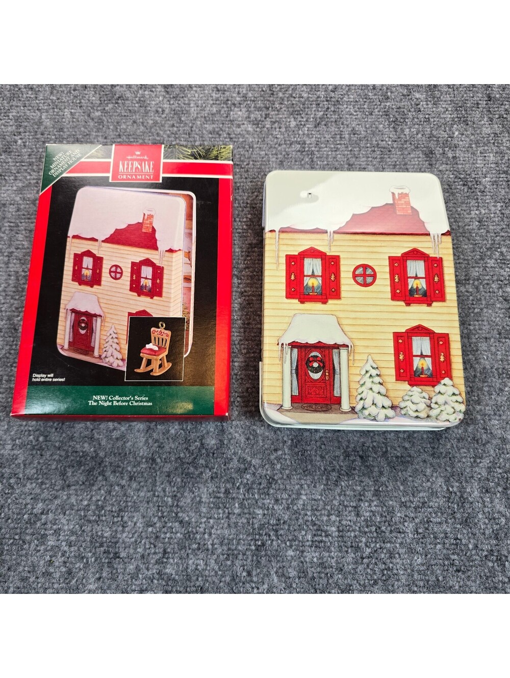 Hallmark 1992 Night Before Christmas Tin Display House with Rocking Chair Box